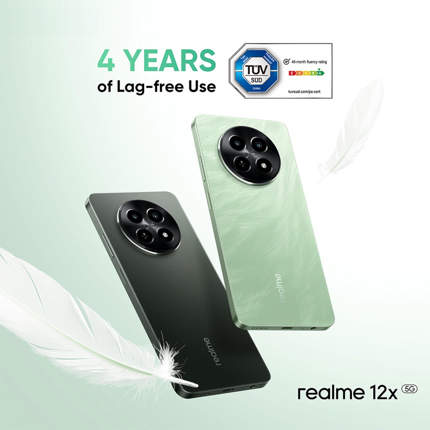 realme 12x 5G Dual SIM (Feather Green 8GB RAM, 256GB ROM) |120Hz Eye Comfort Display |5G 6nm Chipset |5000mAh Battery |12 Months Warranty - Middle East Version